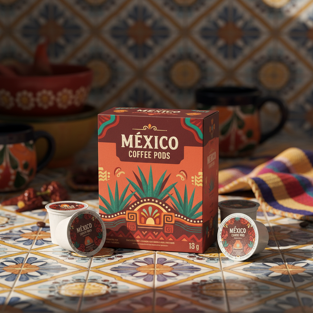 Mexico Coffee Pods with warm Mexican terracotta atmosphere