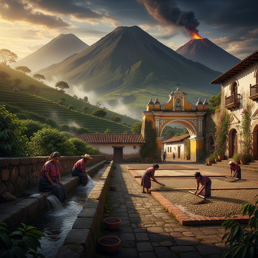 Antigua Guatemala volcanic landscape - legendary coffee origin