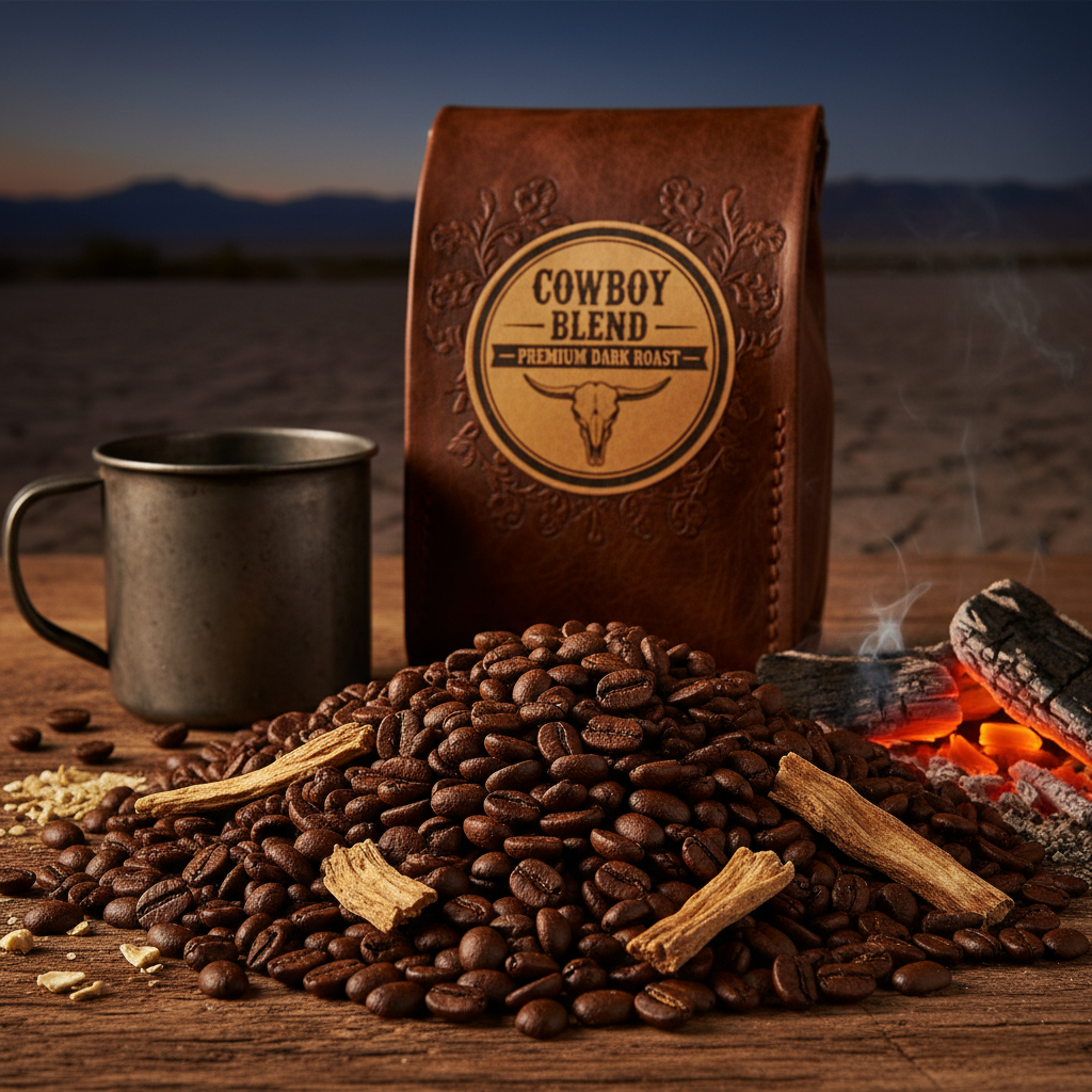 Cowboy Blend coffee - bold, rugged dark roast for serious coffee drinkers