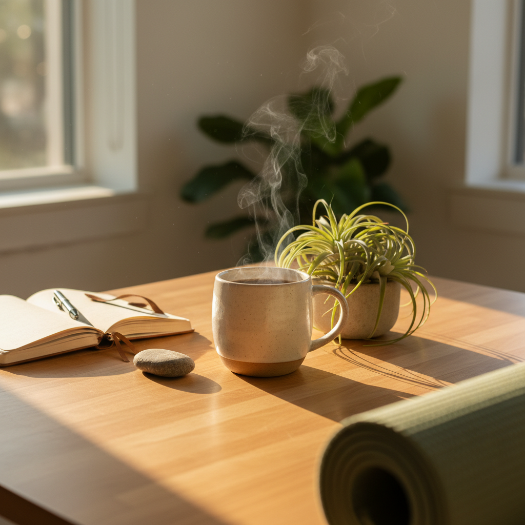 Mushroom coffee lifestyle - wellness morning routine