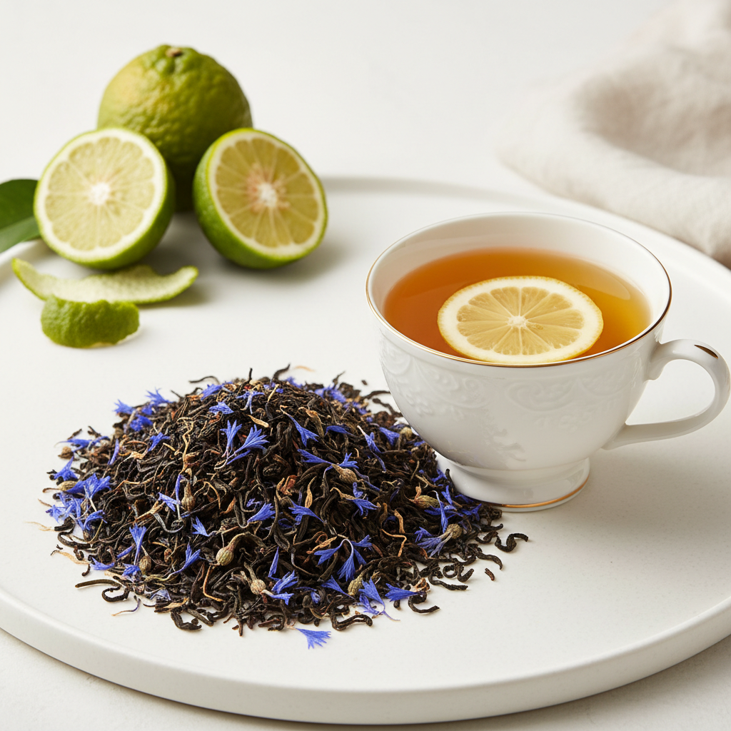 Earl Grey loose leaf tea with blue cornflowers and bergamot
