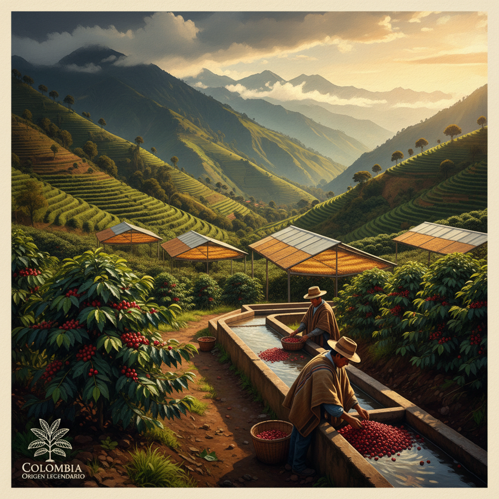 Medellin Colombia coffee origin - volcanic slopes and solar drying