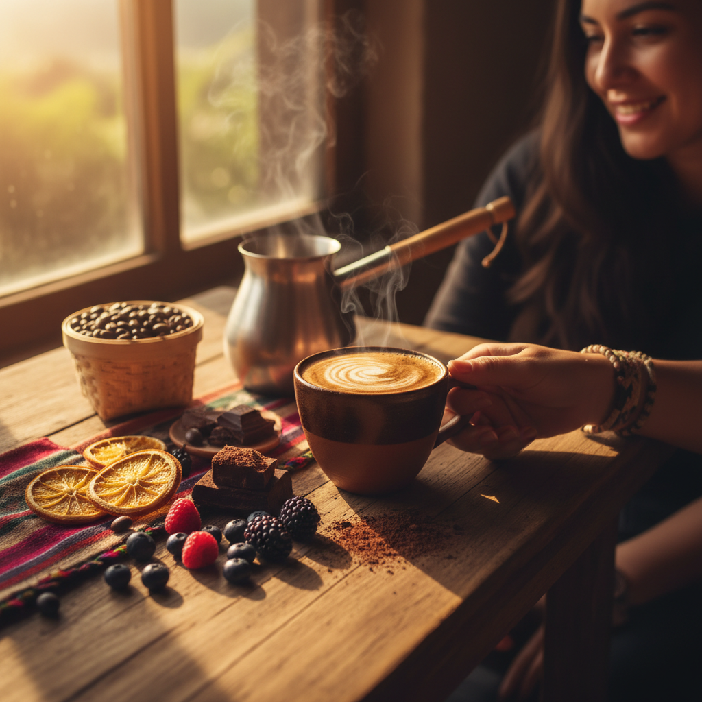 Colombia coffee lifestyle - orange, berry, chocolate notes